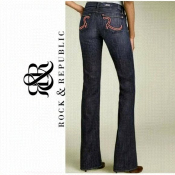 Rock and Republic Kasandra Dark Blue Flare Jeans 27/31 - Picture 1 of 13